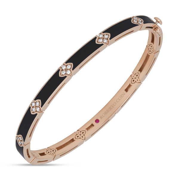 BRACCIALE RIGIDO LOVE IN VERONA CON SMALTO CERAMICO NERO E DIAMANTI