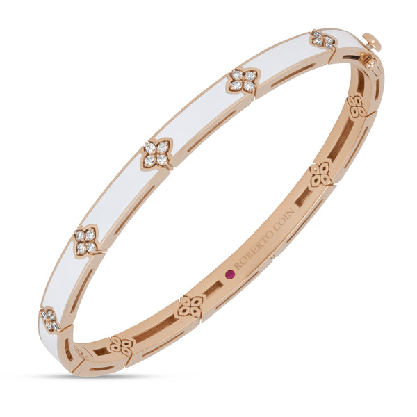BRACCIALE RIGIDO LOVE IN VERONA CON SMALTO CERAMICO BIANCO E DIAMANTI