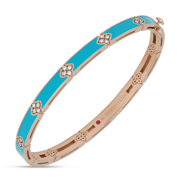 BRACCIALE RIGIDO LOVE IN VERONA CON TURCHESE SMALTO E DIAMANTI