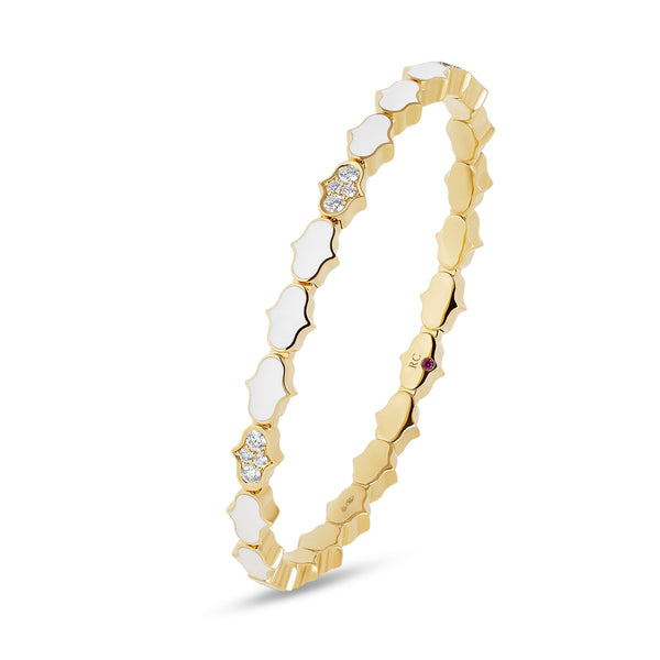COBRA BANGLE WITH WHITE CERAMIC ENAMEL AND DIAMONDS