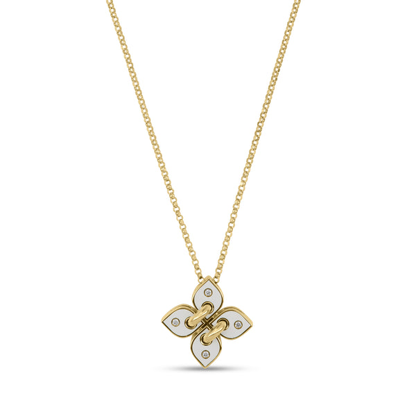 LOVE IN VERONA NECKLACE WITH WHITE CERAMIC ENAMEL AND DIAMONDS