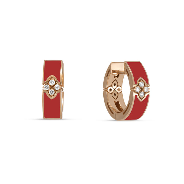 ORECCHINI LOVE IN VERONA CON SMALTO CERAMICO CORALLO E DIAMANTI