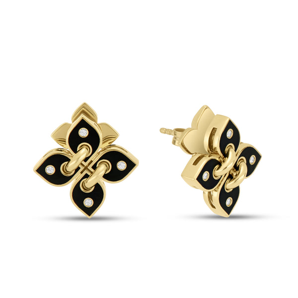 LOVE IN VERONA EARRINGS WITH BLACK CERAMIC ENAMEL AND DIAMONDS
