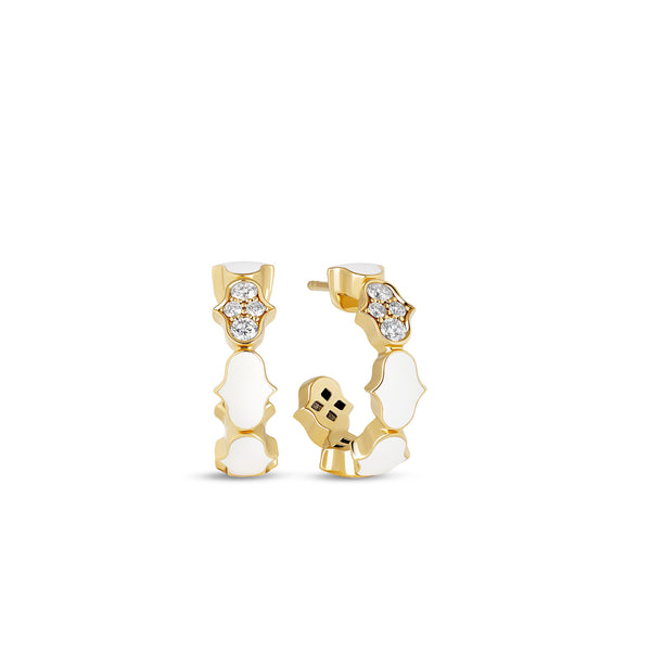 COBRA EARRINGS WITH WHITE CERAMIC ENAMEL AND DIAMONDS