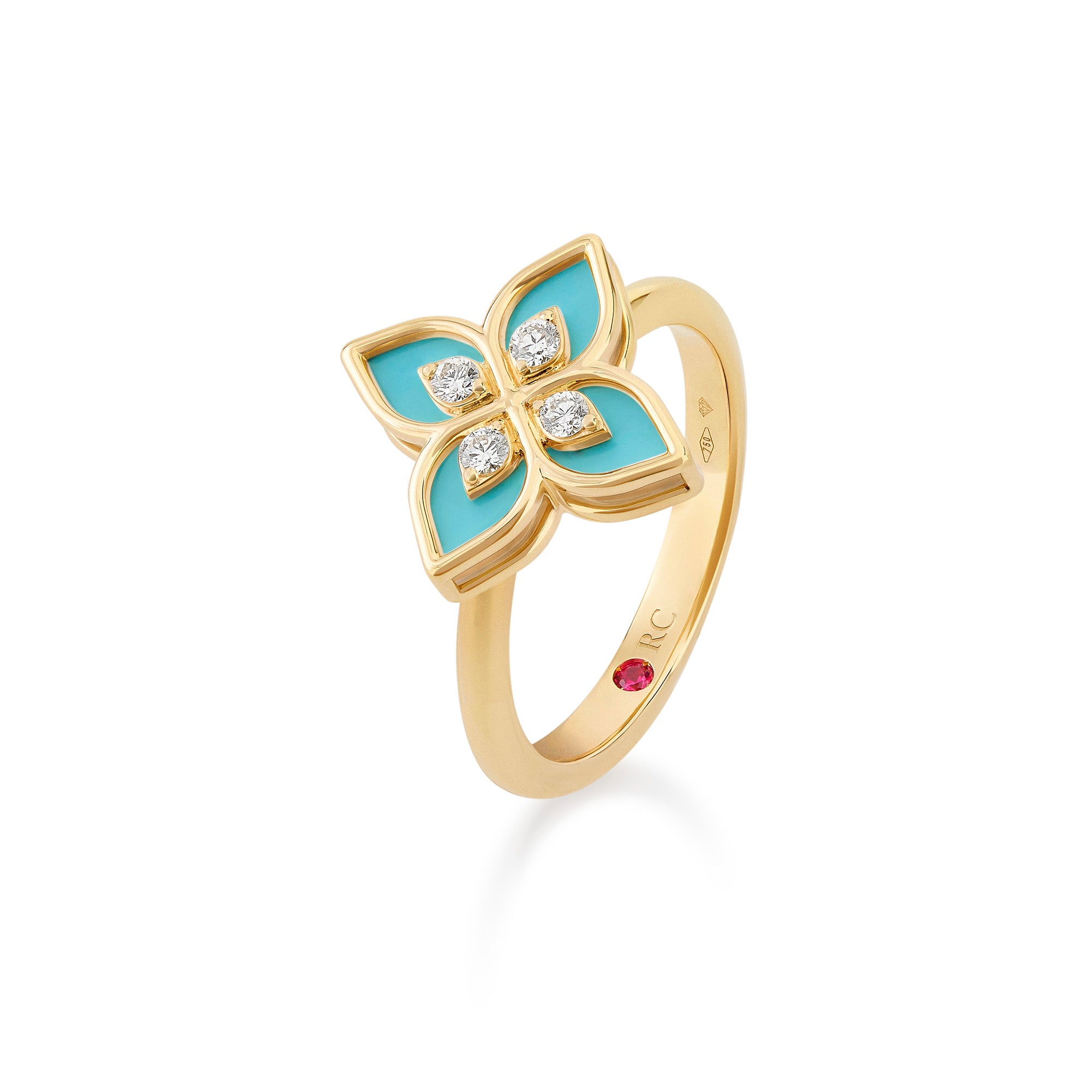 PRINCESS FLOWER RING FOR CAROUSEL WITH DIAMONDS AND BLUE CERAMIC ENAME ...