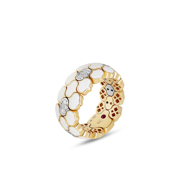 COBRA RING WITH WHITE CERAMIC ENAMEL AND DIAMONDS