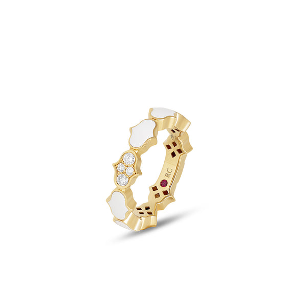 COBRA RING WITH WHITE CERAMIC ENAMEL AND DIAMONDS