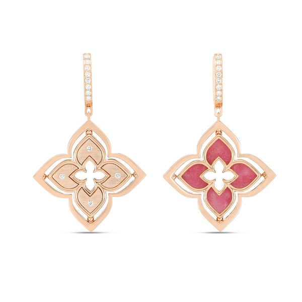 VENETIAN PRINCESS EARRINGS WITH DIAMONDS AND RHODONITE