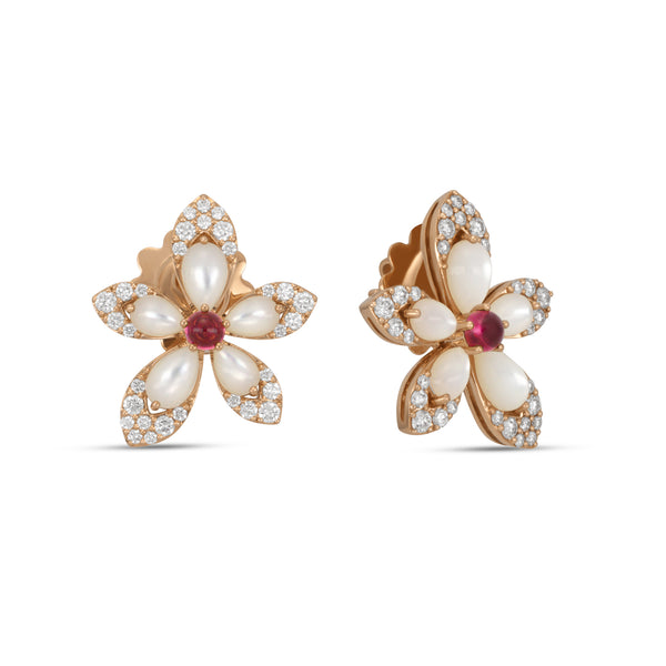 TIARÉ EARRINGS WITH MOTHER OF PEARL, RUBELLITE AND DIAMONDS