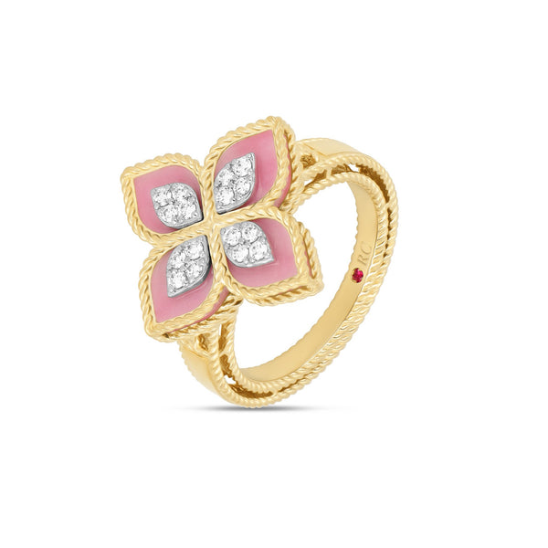 ANELLO PRINCESS FLOWER CON DIAMANTI E RODONITE