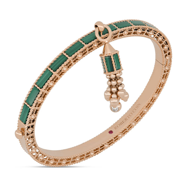 BRACCIALE RIGIDO ART DECO CON MALACHITE E DIAMANTI