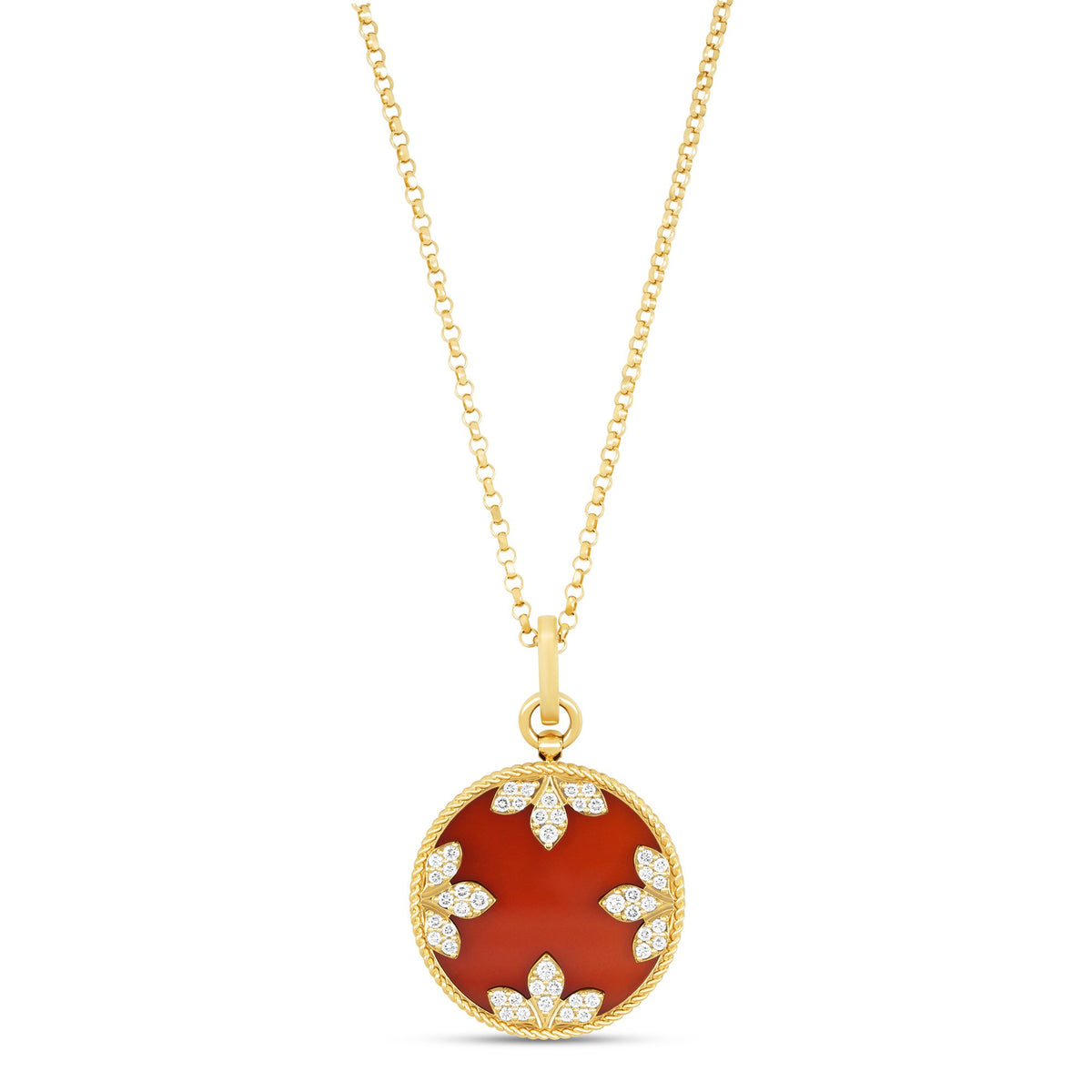 VENETIAN MEDALLIONS COLLAR WITH DIAMONDS AND RED AGATA