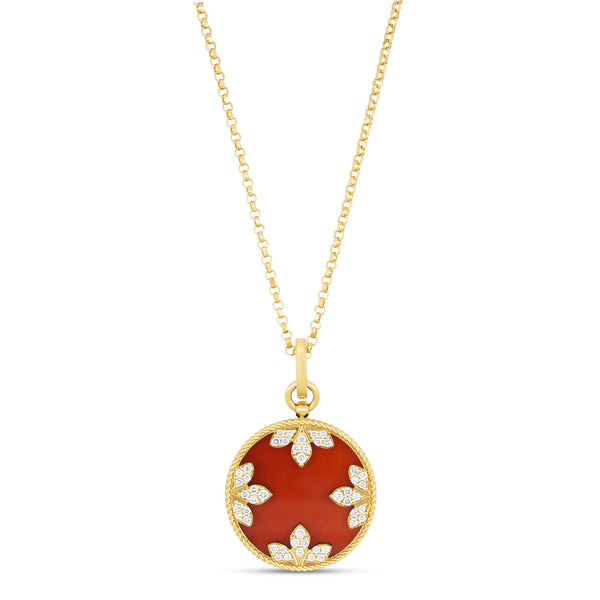 VENETIAN MEDALLIONS COLLAR WITH DIAMONDS AND RED AGATA