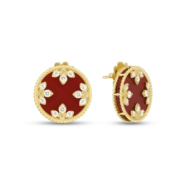 ORECCHINI VENETIAN MEDALLIONS CON DIAMANTI E AGATA ROSSA