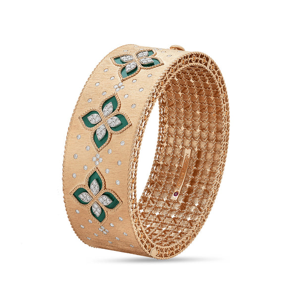 PRINCESS FLOWER BRACELET WITH DIAMONDS AND MALACHITE