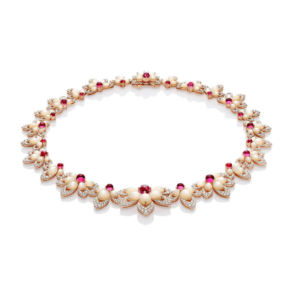 COLLANA TIARÉ CON MADREPERLA, RUBELLITE E DIAMANTI