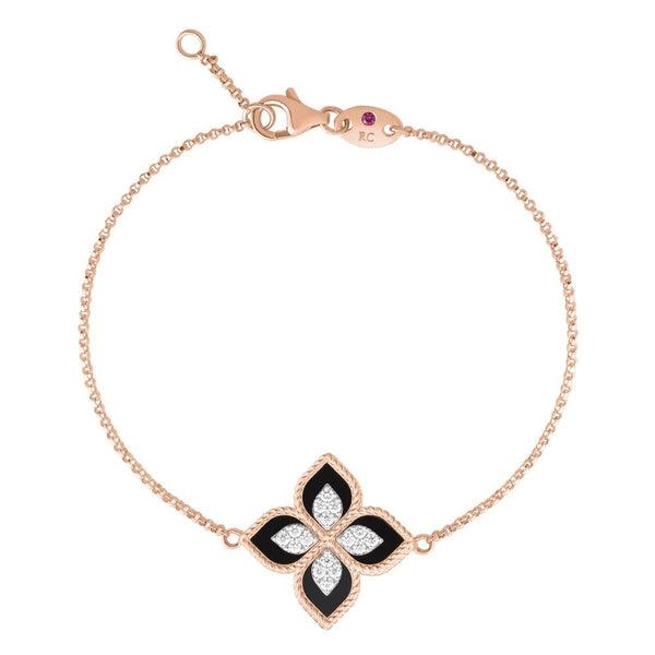PRINCESS FLOWER BRACELET WITH DIAMONDS AND BLACK JADE – Roberto Coin
