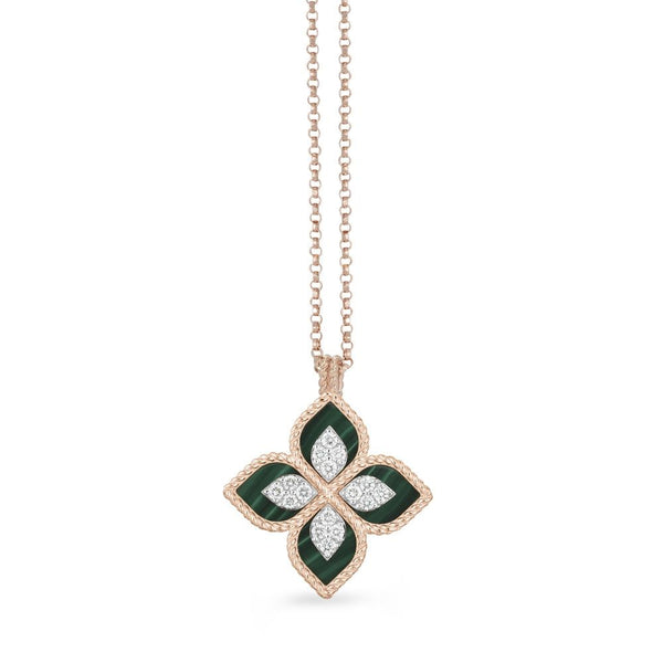 PRINCESS FLOWER PENDANT WITH DIAMONDS AND MALACHITE